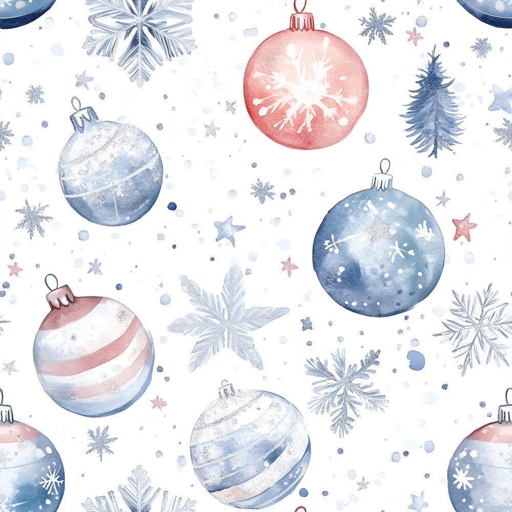 dusty blue, blush pink, coral pink, navy blue, light blue, white, silver, christmas, holiday, winter, snowflakes, ornaments, baubles, stars, trees, festive, elegant, whimsical, traditional, seasonal, nursery, kids room, baby shower, children's decor, watercolor, painted, delicate, soft, gentle