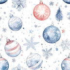 dusty blue, blush pink, coral pink, navy blue, light blue, white, silver, christmas, holiday, winter, snowflakes, ornaments, baubles, stars, trees, festive, elegant, whimsical, traditional, seasonal, nursery, kids room, baby shower, children's decor, watercolor, painted, delicate, soft, gentle