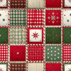red, green, cream, ivory, holiday, christmas, patchwork, plaid, gingham, check, stars, snowflakes, geometric, traditional, rustic, vintage, festive, winter, quilt-inspired, farmhouse, checkered, striped, seasonal, red and green, classic christmas, folk pattern, country style, decorative squares, coordinating prints