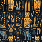 gold, navy blue, dark teal, egyptian, pharaoh, cat, feline, hieroglyphics, ancient egypt, mystical, exotic, decorative, geometric, symbolic, occult, witchy, magical, celestial, spiritual, bohemian, whimsical, vintage, art deco, dark academia, cat lover, mythology, ornamental, patterned, bold, striking