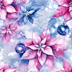pink poinsettia, blue flower, winter floral, magenta, periwinkle, lavender, powder blue, soft pink, holiday, christmas, snowflake, ornament, elegant, whimsical, festive, nature, botanical, sparkle, glitter effect, decorative balls, winter themed, seasonal, soft colors, dreamy, romantic, traditional christmas, festive decor, nursery, kids room, celestial sparkle