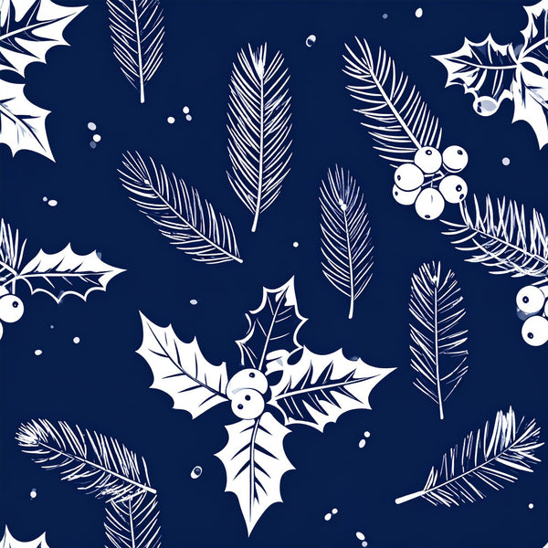 navy blue, white, winter, christmas, holiday, evergreen, pine branches, holly leaves, berries, festive, nature, botanical, elegant, traditional, modern, seasonal, decorative, spruce branches, winter botanicals, celestial, sparkle, dots, scattered pattern, minimal, scandinavian, neutral accents, wintery, holiday decor, classic