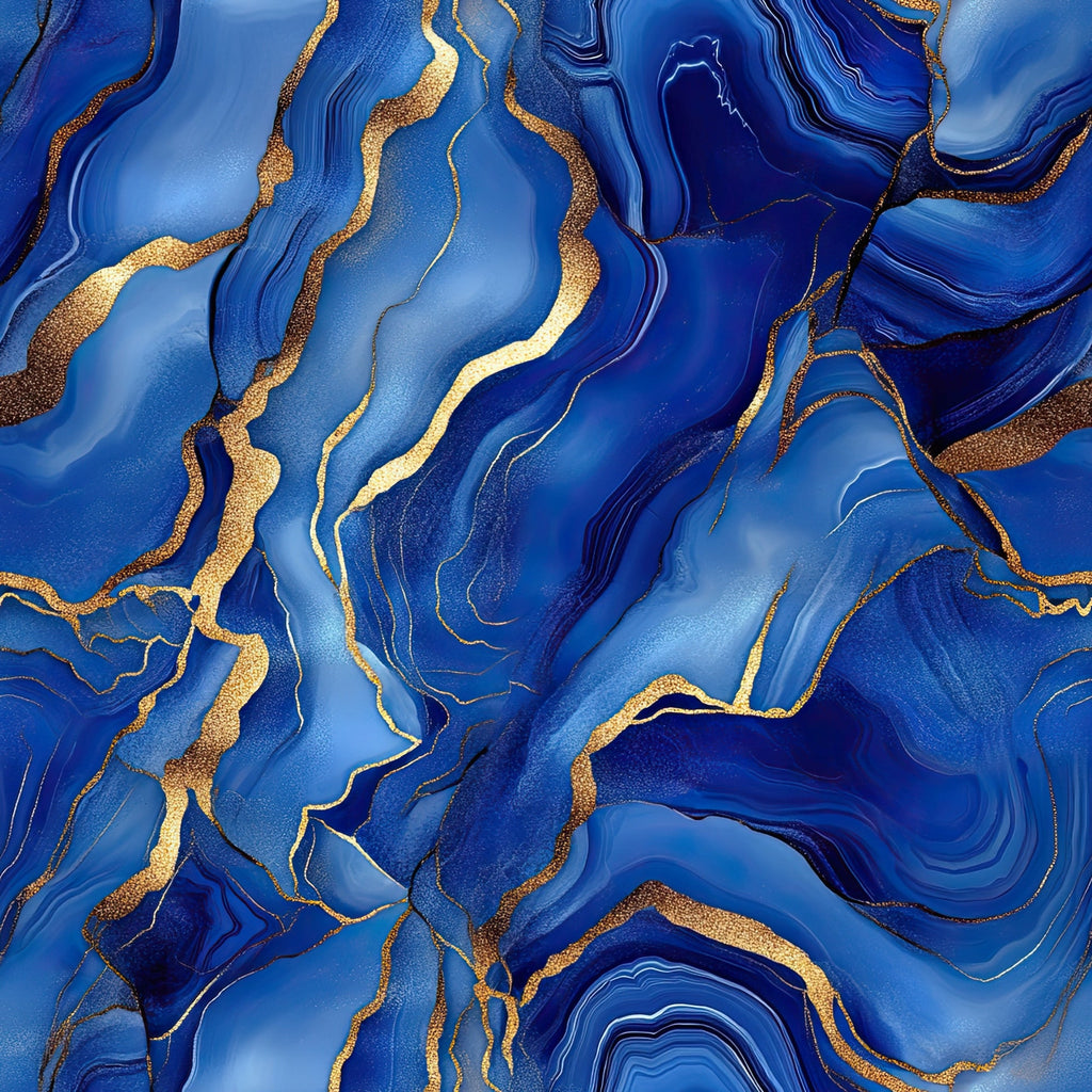 royal blue, gold, navy blue, cobalt blue, agate pattern, marble effect, flowing lines, swirled design, geode inspired, metallic accents, abstract pattern, fluid motion,, fabric panel, luxurious, organic shapes, mineral pattern, wavy lines, sophisticated, jewel tones