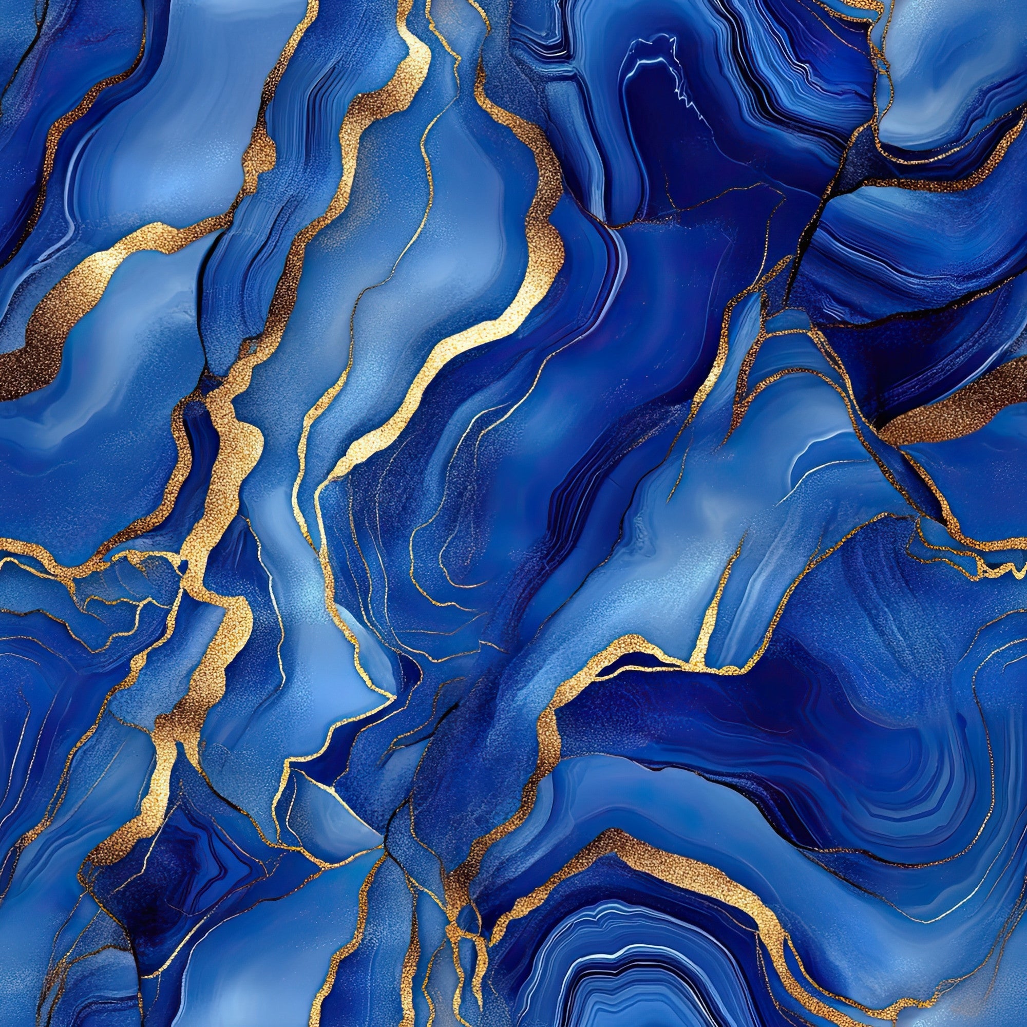 royal blue, gold, navy blue, cobalt blue, agate pattern, marble effect, flowing lines, swirled design, geode inspired, metallic accents, abstract pattern, fluid motion,, fabric panel, luxurious, organic shapes, mineral pattern, wavy lines, sophisticated, jewel tones