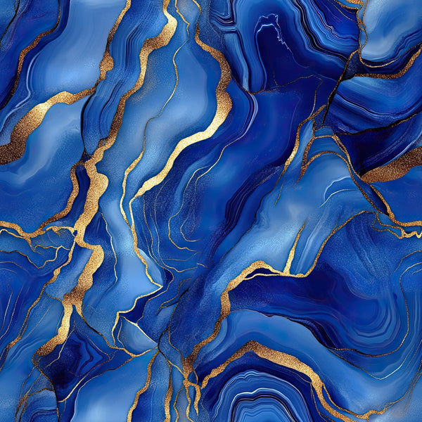 royal blue, gold, navy blue, cobalt blue, agate pattern, marble effect, flowing lines, swirled design, geode inspired, metallic accents, abstract pattern, fluid motion,, fabric panel, luxurious, organic shapes, mineral pattern, wavy lines, sophisticated, jewel tones