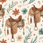 western saddle, cowboy, horseback riding, equestrian, rust orange, terracotta, teal, sage green, cream, botanical, floral, stars, feathers, whimsical, rustic, vintage, farmhouse, western theme, country style, decorative elements, nature inspired, boho, bohemian, kids room, playroom, nursery, children's decor, adventure theme, wildflowers, celestial