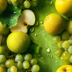 fresh fruits, green grapes, yellow lemons, lime green, apple slices, water droplets, realistic photography, vibrant colors,, fabric panel, citrus fruits, botanical design, food pattern, wet surface, nature inspired, bright yellow, emerald green, fruit medley, kitchen theme, summer harvest