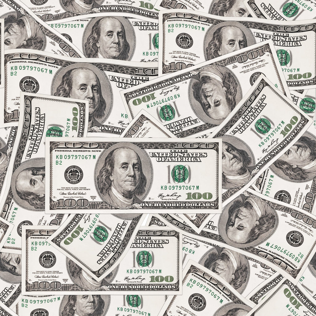 green, beige, cream, white, money pattern, currency design, benjamin franklin, dollar bills, realistic print, cash motif, financial theme,, fabric panel, cotton material, overlapping bills, detailed printing, american currency, paper money, scattered arrangement, novelty fabric