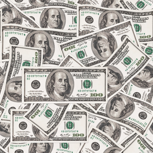 green, beige, cream, white, money pattern, currency design, benjamin franklin, dollar bills, realistic print, cash motif, financial theme, quilting cotton, fabric panel, cotton material, overlapping bills, detailed printing, american currency, paper money, scattered arrangement, novelty fabric