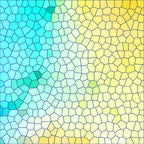 turquoise, yellow, orange, cyan, mosaic pattern, stained glass, geometric design, polygonal shapes, gradient colors, abstract art, modern style,, fabric panel, tessellation, blue-green spectrum, warm tones, cool tones, contemporary design, artistic mosaic, colorful blocks