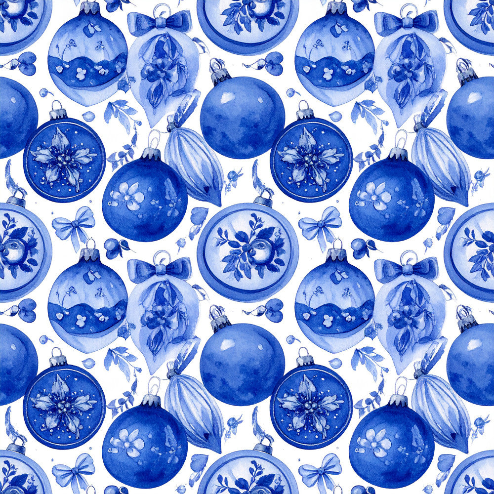 cobalt blue, royal blue, periwinkle blue, white, blue and white, floral, ornaments, christmas, holiday, delft blue, vintage, elegant, traditional, botanical, flowers, leaves, bows, ribbons, festive, winter, celestial, decorative, classic, timeless, nursery, baby shower, children's, whimsical, seasonal