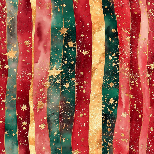 crimson red, forest green, gold, champagne, dusty rose, blush pink, metallic gold, striped, stars, sparkle, glitter, holiday, christmas, festive, elegant, luxurious, celestial, winter, formal, sophisticated, decorative stars, gold accents, vertical stripes, rich colors, traditional holiday, special occasion, gift fabric, premium look