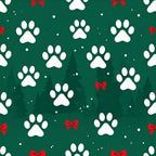 forest green, white, red, paw prints, holiday, christmas, festive, winter, evergreen trees, red bows, snowflakes, pet themed, dog lover, cat lover, animal prints, whimsical, playful, kids, children, nursery, playroom, pet nursery, cute, cheerful, nature inspired, woodland, seasonal, gift