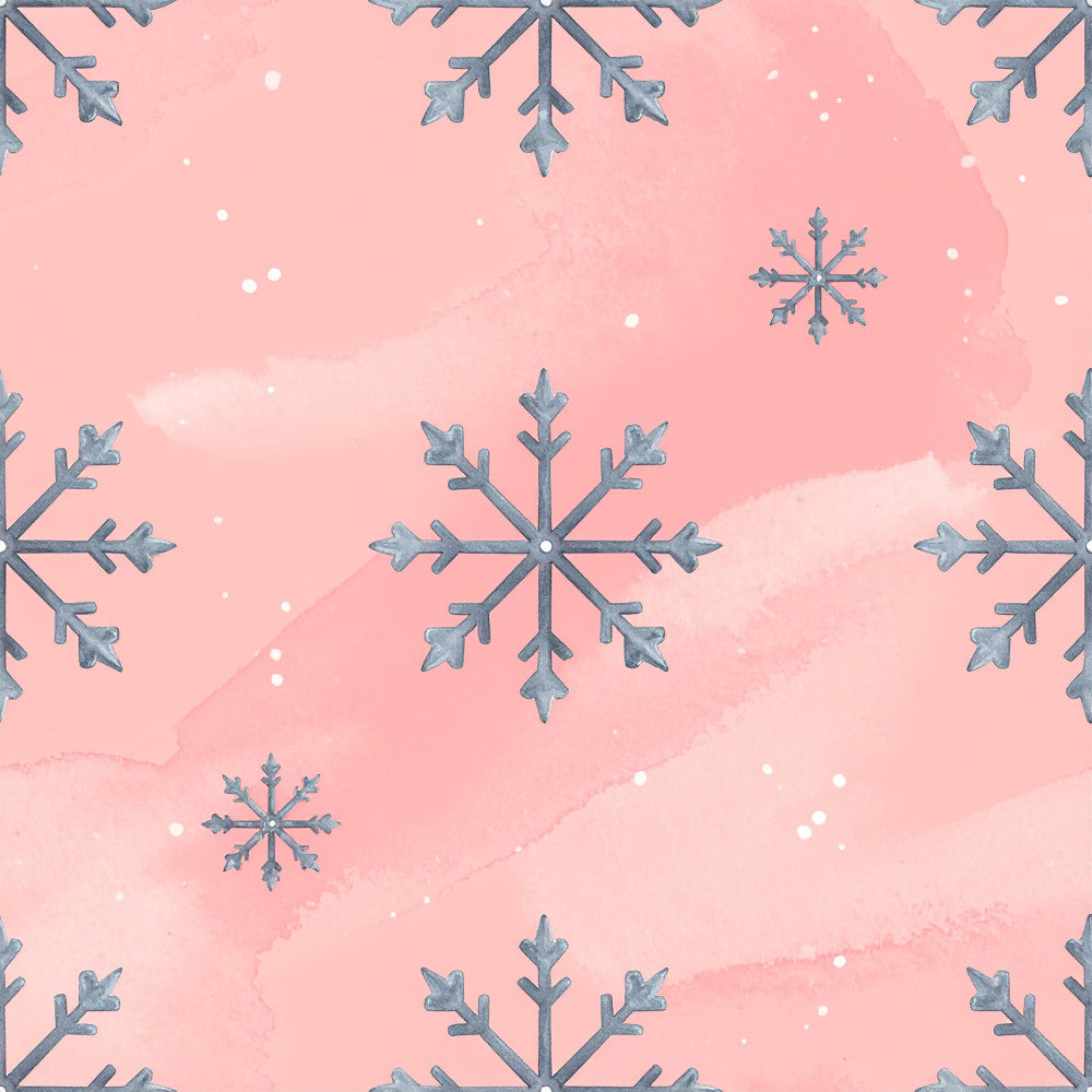 rose pink, dusty blue, snowflakes, winter, holiday, christmas, geometric, modern, whimsical, snow, sparkle, frozen, nordic, scandinavian, elegant, soft, pastel, delicate, festive, seasonal, ethereal, watercolor, dreamy, baby, nursery, kids room, winter wonderland, frosty, icy, celestial