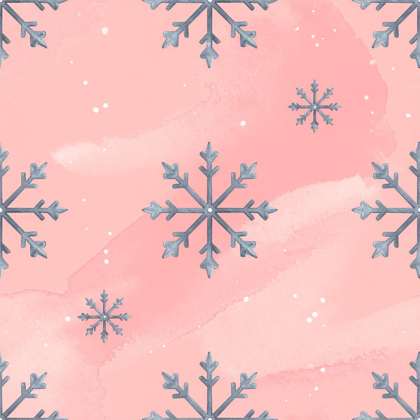 rose pink, dusty blue, snowflakes, winter, holiday, christmas, geometric, modern, whimsical, snow, sparkle, frozen, nordic, scandinavian, elegant, soft, pastel, delicate, festive, seasonal, ethereal, watercolor, dreamy, baby, nursery, kids room, winter wonderland, frosty, icy, celestial