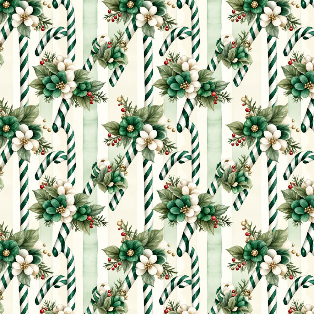 forest green, cream, white, gold, red berries, candy cane stripe, floral, botanical, holiday, christmas, festive, vintage, elegant, traditional, nature, winter, seasonal, decorative flowers, striped, geometric stripes, leaves, berries, classic, timeless, gift fabric, whimsical, botanical print, evergreen, holiday themed, festive design