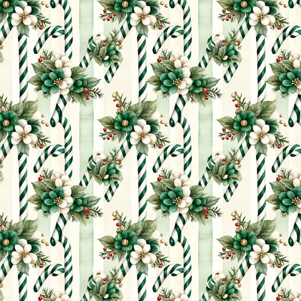 forest green, cream, white, gold, red berries, candy cane stripe, floral, botanical, holiday, christmas, festive, vintage, elegant, traditional, nature, winter, seasonal, decorative flowers, striped, geometric stripes, leaves, berries, classic, timeless, gift fabric, whimsical, botanical print, evergreen, holiday themed, festive design