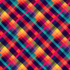 neon pink, electric blue, bright orange, vibrant yellow, teal, purple, magenta, lime green, geometric pattern, diagonal plaid, checkered design, overlapping squares, pixel art style, digital aesthetic, modern gingham, bright colors, high contrast, contemporary pattern,, fabric panel