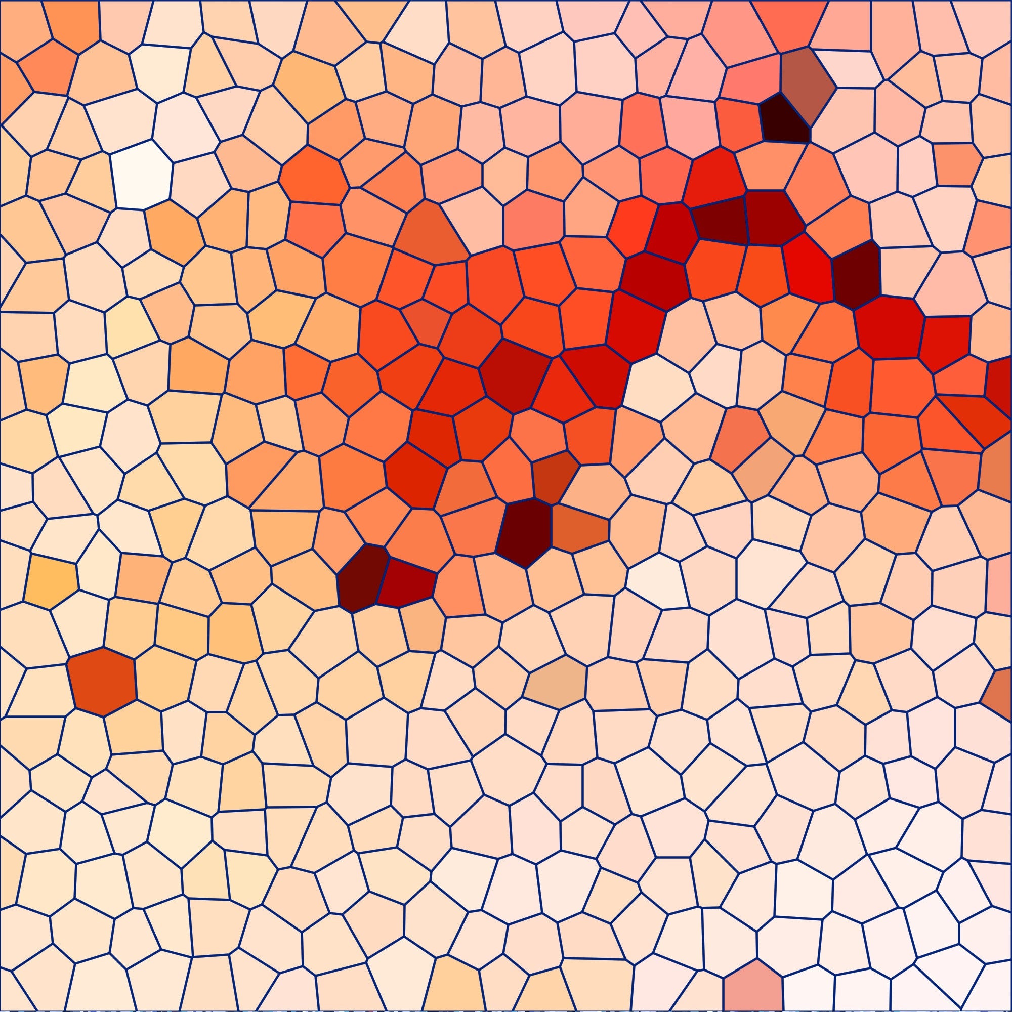 mosaic pattern, geometric design, coral, peach, salmon, burgundy, cream, beige, red-orange, stained glass effect, irregular polygons, heart shape, love theme, romantic,, fabric panel, tessellation, warm tones, abstract art, honeycomb structure