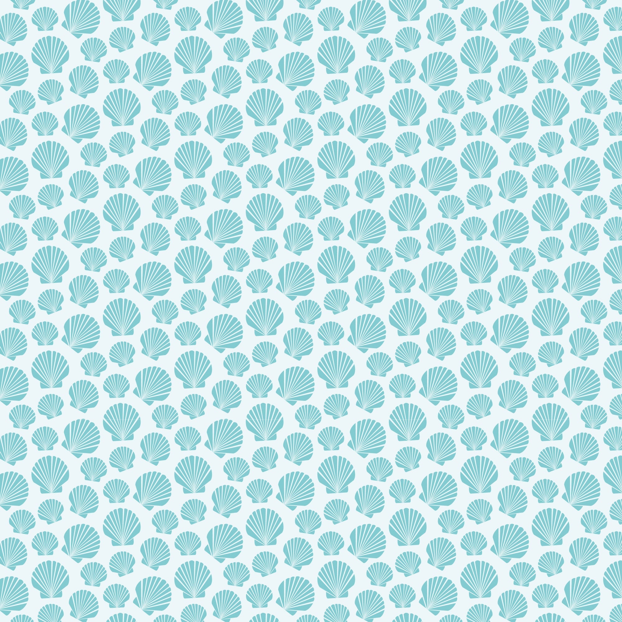 aqua, turquoise, teal, white, seashells, scallop shells, nautical pattern, ocean theme, marine motifs, repeating design, beach vibes, coastal style,, fabric panel, sea life, shell pattern, geometric arrangement, maritime, underwater theme, tropical feel