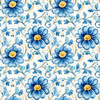 blue, white, yellow, floral pattern, handpainted tiles, ceramic style, botanical design, decorative flowers, scrollwork, ornamental vines, portuguese tiles, mediterranean style,, fabric panel, delft blue, folk art, repeating pattern, cottage core, vintage inspired, artisan crafted