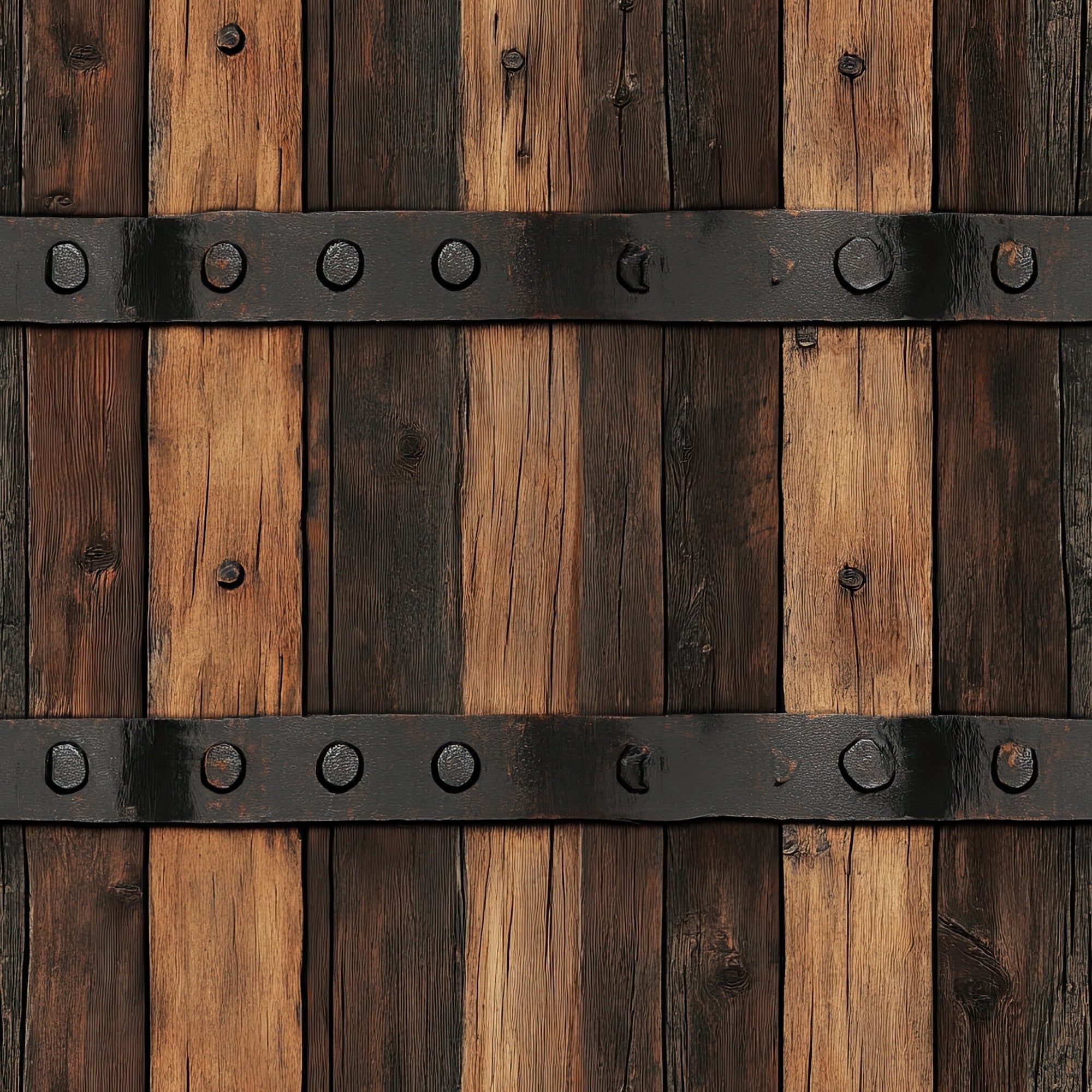 rustic wood, weathered planks, iron bands, barrel staves, brown tones, aged metal, western theme, distressed finish, wood grain, vintage hardware, country style, rustic charm,, fabric panel, americana, frontier style, barnwood texture, metallic accents, rustic brown, weathered appearance
