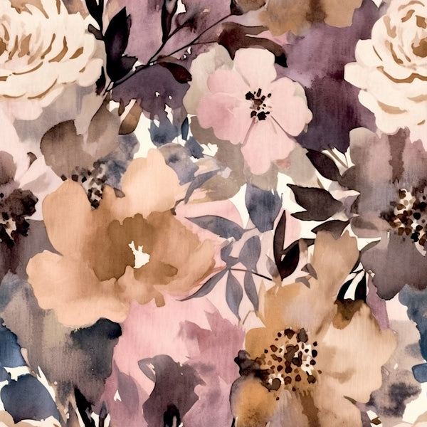 dusty rose, mauve, taupe, cream, soft pink, blush pink, navy blue, charcoal, warm brown, sage green, floral, watercolor, botanical, roses, peonies, layered flowers, nature, romantic, elegant, vintage, soft, delicate, spring, summer, nursery, baby girl, feminine, sophisticated, artistic, painted flowers
