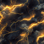 golden yellow, bright orange, dark navy, storm clouds, lightning bolts, thunderstorm, electrical discharge, dramatic sky, stormy weather,, fabric panel, nature scene, powerful energy, illuminated clouds, jagged lightning, atmospheric, moody sky, electric patterns, weather phenomenon, cotton fabric