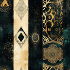 forest green, teal, dark teal, gold, cream, ivory, ornamental, geometric, mandala, damask, paisley, ornate, elegant, luxurious, sophisticated, vintage, celestial, mystical, bohemian, moroccan, islamic art, intricate patterns, metallic accents, dark and moody, jewel tones, ornamental designs, decorative medallions, arabesque, baroque, gothic elegance