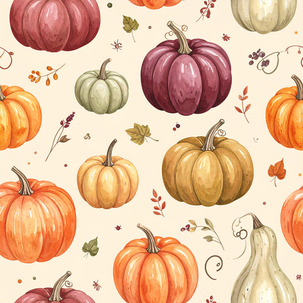 autumn pumpkins, fall harvest, pumpkin patch, dusty rose, burnt orange, cream, sage green, ivory, burgundy, watercolor pumpkins, botanical, nature, rustic, farmhouse, vintage, whimsical, pumpkins, gourds, fall leaves, autumn leaves, decorative vines, berries, seasonal, thanksgiving, harvest festival, autumn decor, cozy, traditional, warm tones
