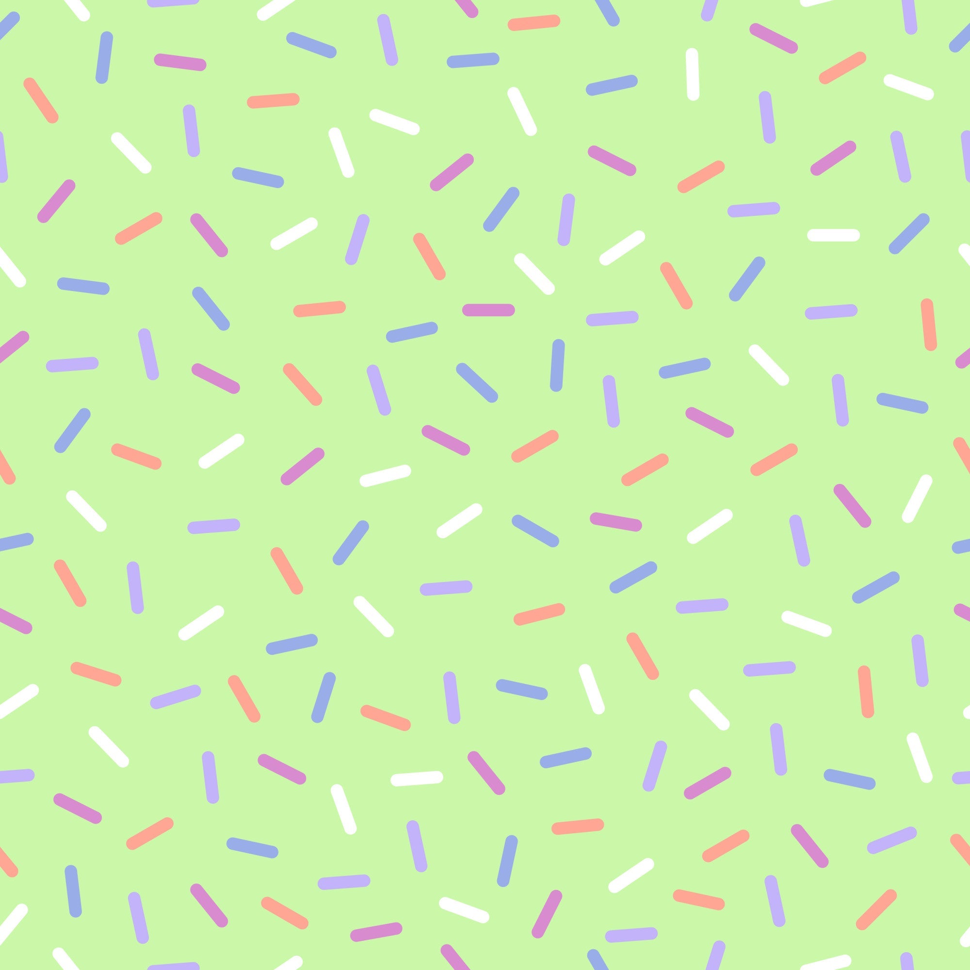 rainbow sprinkles, colorful dashes, green background, lime green, pastel colors, pink sprinkles, blue sprinkles, white sprinkles, coral sprinkles, purple sprinkles, scattered pattern, confetti design, sweet treats, bakery theme, cheerful mood, whimsical style,, fabric panel, bright colors, playful pattern