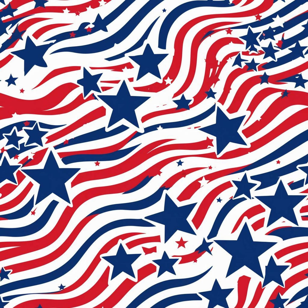 red, white, blue, patriotic, stars, swirls, flowing stripes, americana,, fabric panel, fourth of july, independence day, dynamic movement, curved lines, festive, national colors, star pattern, wavy stripes, cotton fabric, celebratory