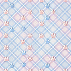 dog paws, paw prints, pastel blue, soft pink, lavender purple, white, diamond pattern, checkered background, plaid design,, fabric panel, pet themed, cute animals, nursery fabric, baby quilt, soft colors, geometric shapes, repeating pattern, crafting material, sewing fabric