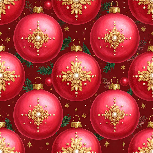 red, crimson, gold, dark red, burgundy, deep red, rich red, christmas, holiday, ornaments, baubles, festive, elegant, traditional, luxury, luxe, decorative, stars, evergreen, pine branches, formal, sophisticated, classic, vintage, pearl beads, metallic gold, winter, seasonal, celebration, dressy