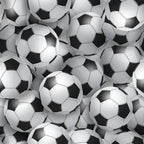 soccer balls, football pattern, black and white, realistic design, sports theme, geometric shapes, repeating pattern,, fabric panel, athletic motif, monochrome, spherical objects, pentagons, hexagons, dimensional appearance, overlapping balls, sports equipment, soccer theme, cotton fabric, craft material