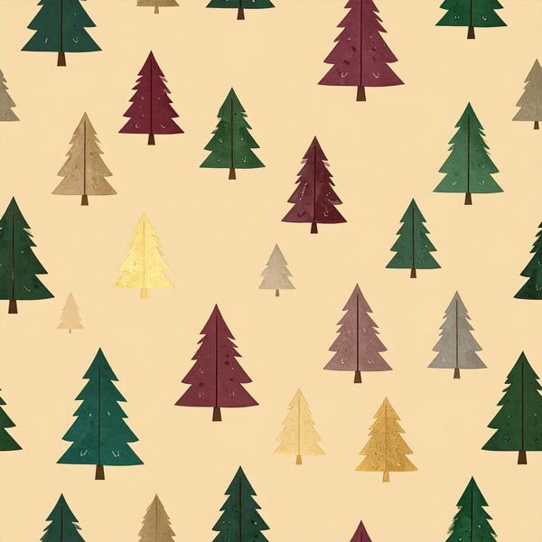 forest green, burgundy, maroon, golden yellow, tan, beige, taupe, gray, cream background, evergreen trees, pine trees, woodland, nature, winter, christmas, holiday, festive, forest theme, rustic, whimsical, cozy, traditional, seasonal, kids, children, nursery, playroom, woodland animals habitat, nature lovers, winter wonderland