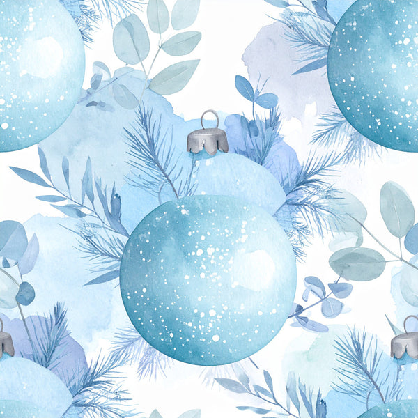 winter blue, icy blue, teal, turquoise, soft blue, pale blue, winter white, sparkle, glitter effect, ornaments, christmas baubles, holiday, winter, evergreen branches, pine needles, eucalyptus leaves, botanical, nature, festive, elegant, whimsical, modern, nursery, baby room, kids room, christmas decor, seasonal, frozen, snowy, decorative balls