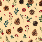 cream background, burgundy red, forest green, teal, brown, pinecones, berries, leaves, floral, botanical, nature, vintage, rustic, autumn, fall, traditional, natural, woodland, holiday, christmas, winter, elegant, whimsical, farmhouse, cottage core, evergreen, festive, seasonal, classic, ornamental