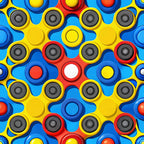 fidget spinners, yellow, blue, red, white, gray, geometric pattern, toy design, spinning toys, repetitive motif, bright colors, primary colors, circular shapes, modern pattern, playful design,, fabric panel, children's fabric, contemporary style, trendy motif