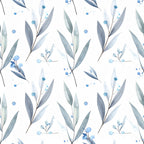 slate blue, dusty blue, light blue, gray-green, sage green, watercolor, botanical, floral, berries, branches, leaves, nature, modern, elegant, minimalist, soft, delicate, nursery, baby room, calming, peaceful, contemporary, botanical illustration, organic, gentle, subtle pattern, nature-inspired