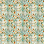 shabby chic, rustic floral, peach flowers, sage green, weathered wood, vintage style, distressed texture, botanical pattern, cottage core,, fabric panel, soft pastels, delicate blooms, aged finish, romantic florals, muted tones, country garden, watercolor effect, repeating motif