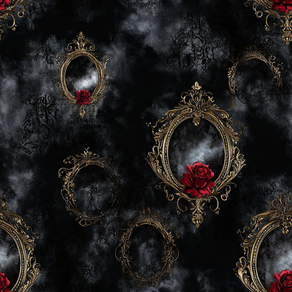black, gold, deep red, burgundy, vintage, ornate, mirrors, roses, gothic, elegant, baroque, dark academia, romantic, damask, luxurious, Victorian, dramatic, moody, stormy, antique frames, floral, celestial, mystical, goth aesthetic, minky blanket, plush throw, home decor, upholstery