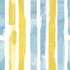 yellow stripes, blue stripes, watercolor brushstrokes, vertical bands, soft pastels, painted texture, alternating colors, distressed edges,, fabric panel, artistic stripes, hand-painted effect, nursery colors, gentle hues, textured brushwork, irregular edges, cotton fabric, quilting material
