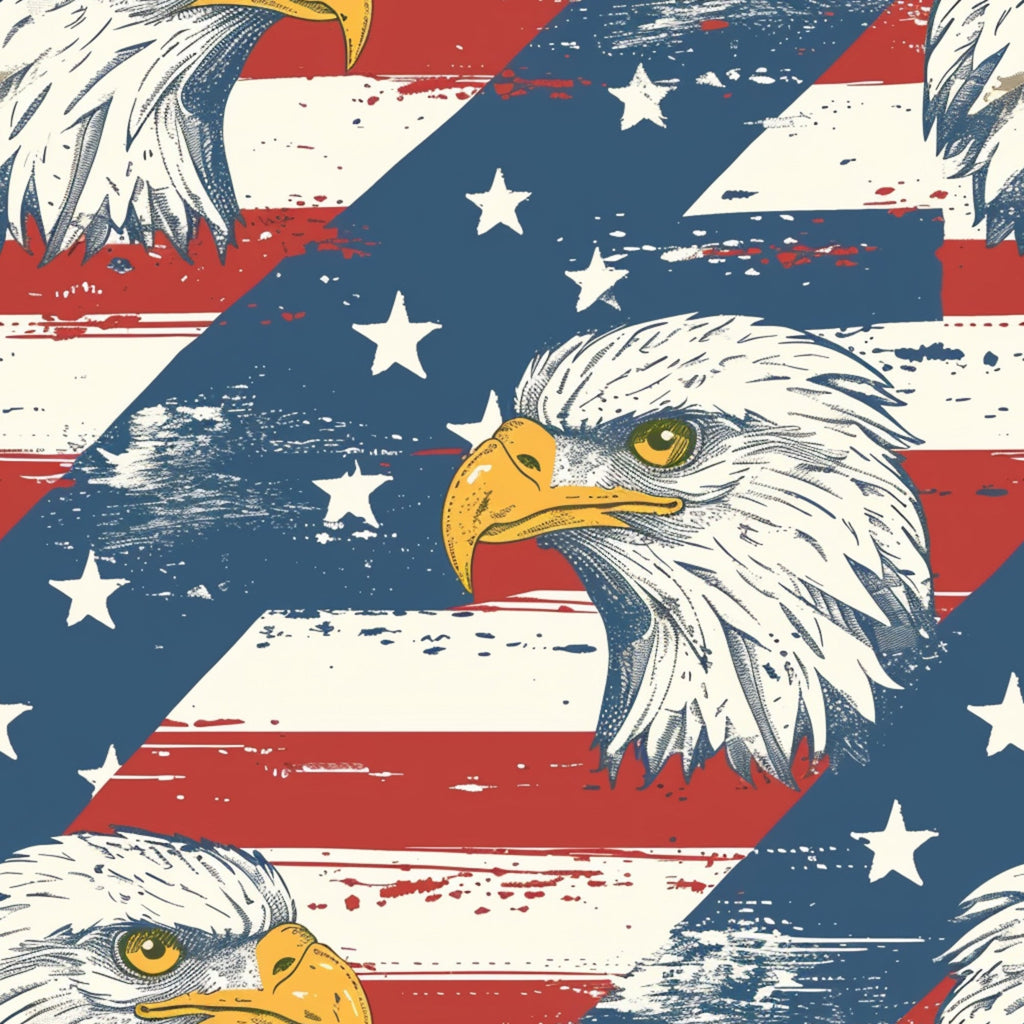 bald eagles, american flag, red white blue, stars stripes, patriotic theme, vintage style, distressed texture,, fabric panel, independence day, fourth of july, weathered look, sketched eagles, golden beaks, green eyes, americana motif, grunge effect, cotton fabric