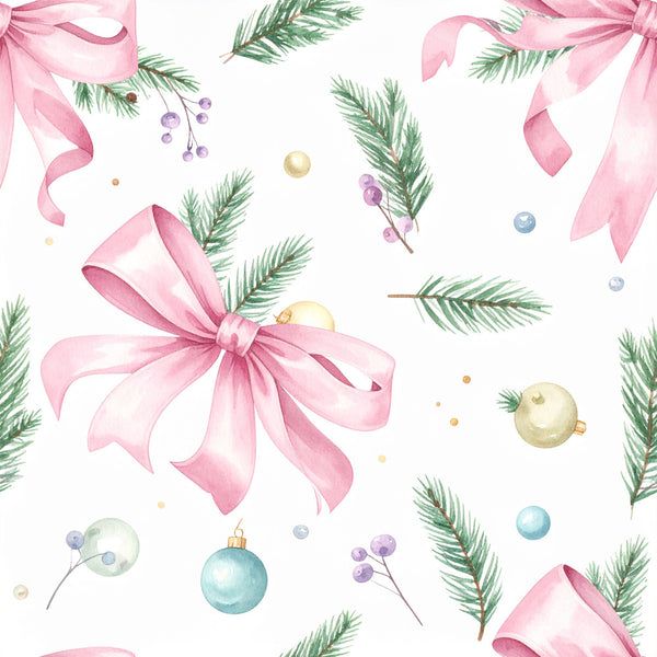blush pink, soft pink, dusty rose, sage green, forest green, pale blue, gold, purple berries, christmas, holiday, festive, evergreen, pine branches, ornaments, bows, ribbons, nature, botanical, elegant, whimsical, winter, seasonal, nursery, baby, children, kids room, decorative, traditional, feminine, soft