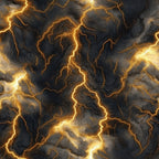 golden yellow, bright orange, charcoal gray, dark storm clouds, lightning bolts, thunderbolt pattern, electrical discharge, zigzag lines, dramatic lighting, stormy atmosphere,, fabric panel, weather theme, electric energy, jagged patterns, luminous glow, storm clouds, meteorological design, crackling electricity, tempest motif
