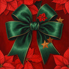 forest green, deep red, burgundy, gold accents, poinsettia, christmas, holiday, festive, elegant, traditional, seasonal, winter, red flowers, green bow, ribbon, stars, gold stars, metallic details, nature, floral, botanical, decorative, classic, sophisticated, christmas decor, festive design, celebratory