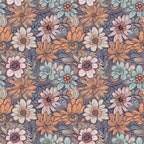 floral, daisy, flower, botanical, nature, dusty purple, lavender, coral orange, peach, cream, soft pink, sage green, light blue, vintage, whimsical, bohemian, retro, spring, summer, garden, wildflower, multi-color, cheerful, playful, kids, nursery, cottage core, traditional, hand-drawn, detailed