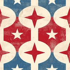 red, white, blue, patriotic, stars, diamond shapes, geometric pattern, distressed texture, vintage look, americana,, fabric panel, repeating motif, four-pointed stars, hexagonal shapes, weathered finish, circular elements, interconnected design, nostalgic feel