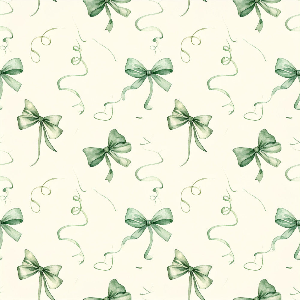 sage green, soft green, pale green, cream, ivory, off-white, bows, ribbons, curls, swirls, botanical, nature, elegant, whimsical, feminine, delicate, spring, vintage, romantic, sophisticated, girls room, nursery, baby shower, pastel, watercolor, hand-painted, gift wrap inspired, decorative bows, curling ribbons, graceful